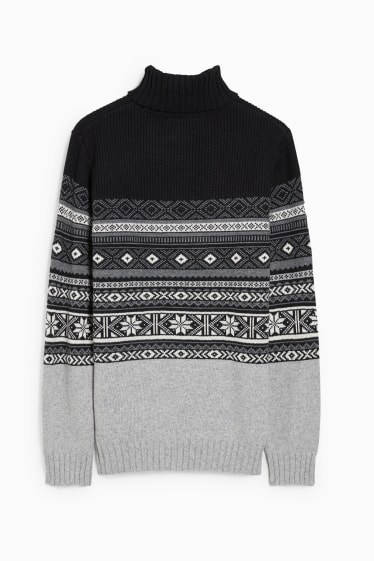 Men - Polo neck jumper - recycled - black