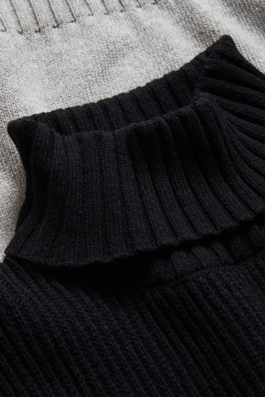 Men - Polo neck jumper - recycled - black