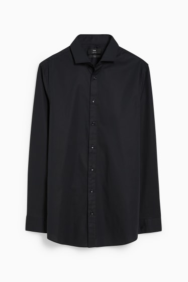 Men - Business shirt - body fit - cutaway collar - Flex - black