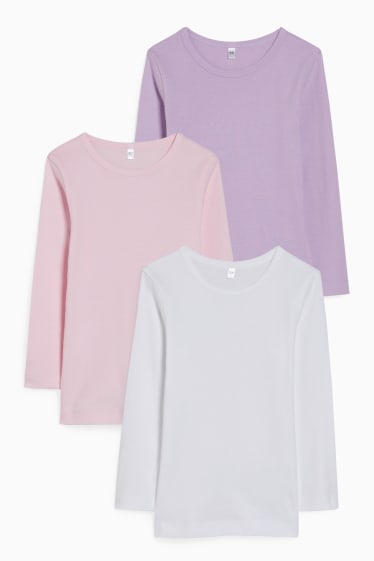 Kinder Mädchen - Multipack 3er - Unterziehshirt - weiss / rosa