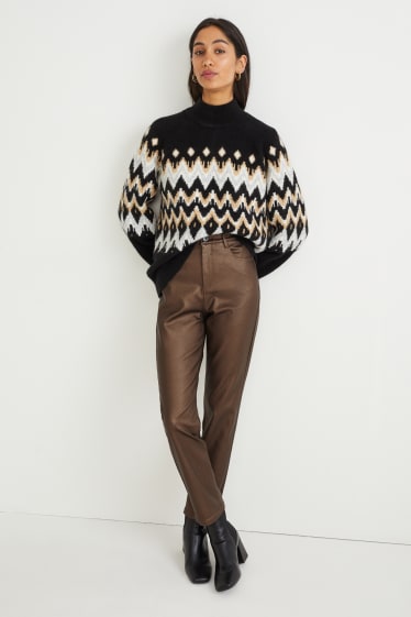 Dames - Pantalon - high waist - straight fit - glanzend - bruin