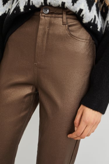 Femmes - Pantalon de toile - high waist - straight fit - brillant - marron