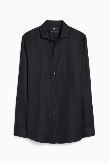 Men - Business shirt - slim fit - cutaway collar - easy-iron - black