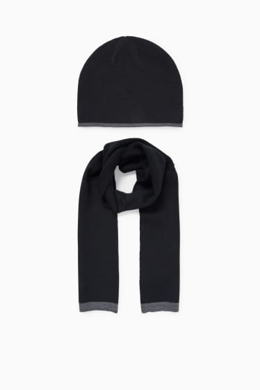 Heren - Set - muts en sjaal - 2-delig - zwart / donkergrijs