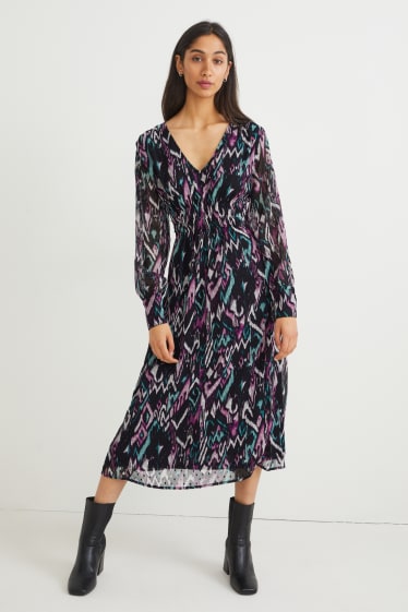 Mujer - Vestido de chifón - estampado - negro