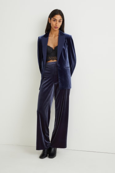 Femmes - Pantalon de velours - high waist - wide leg - bleu foncé