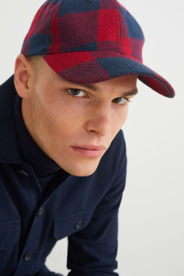 Uomo - Cappellino - a quadretti - rosso / blu scuro