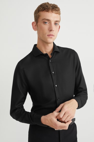 Hommes - Chemise de bureau - slim fit - col cutaway - facile à repasser - noir