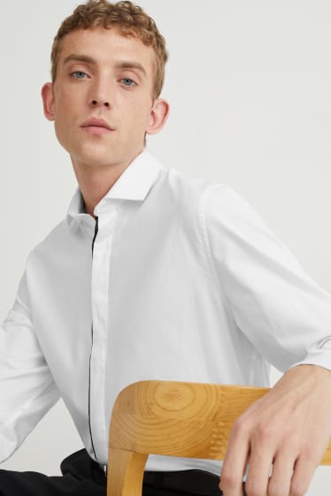 Hombre - Camisa de oficina - slim fit - cutaway - de planchado fácil - blanco