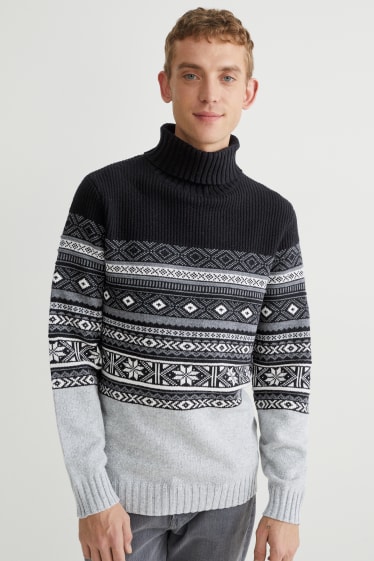 Men - Polo neck jumper - recycled - black