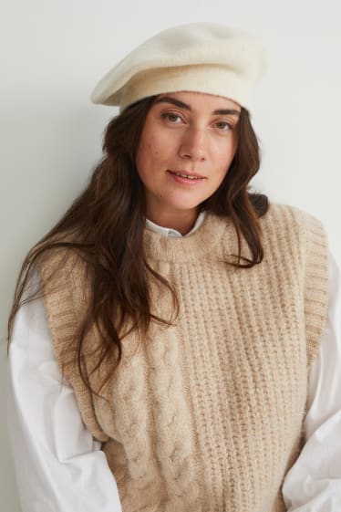 Damen - Woll-Baskenmütze - beige