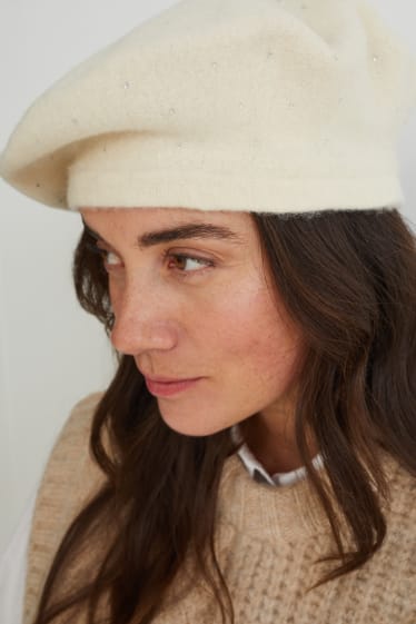 Kobiety - Wełniany beret - beżowy