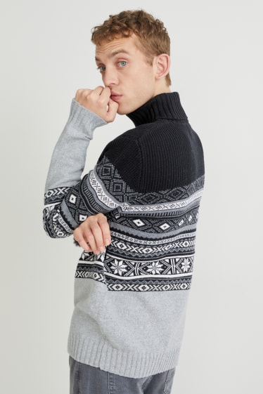 Men - Polo neck jumper - recycled - black