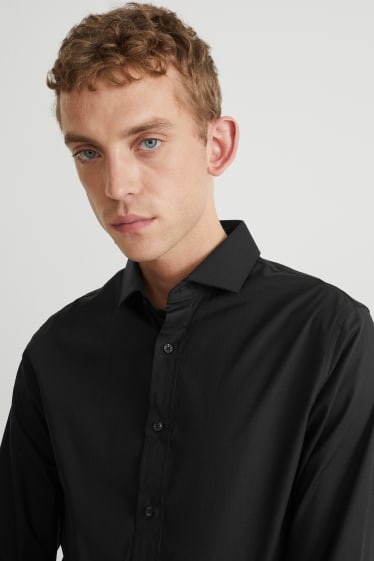 Heren - Business-overhemd - body fit - cut away - Flex - zwart