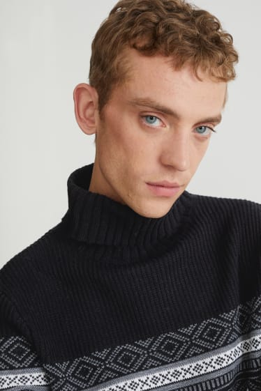 Men - Polo neck jumper - recycled - black