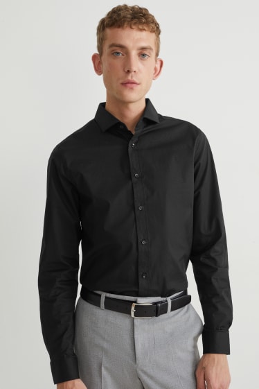Men - Business shirt - body fit - cutaway collar - Flex - black