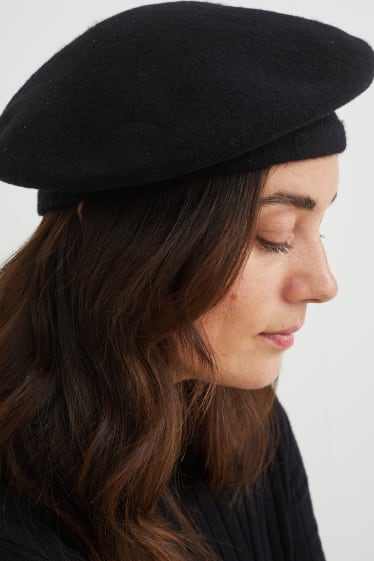 Femmes - Béret basque en laine - noir