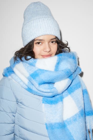 Teens & young adults - CLOCKHOUSE - fringed scarf - check - blue