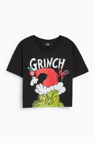 Dames - CLOCKHOUSE - kerstpyjamashirt - de Grinch - zwart