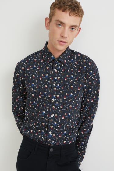 Uomo - Camicia natalizia - regular fit - collo all'italiana - blu scuro