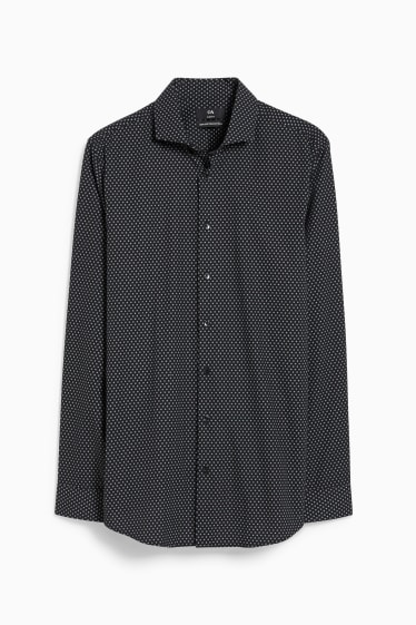 Pánské - Business košile - slim fit - cutaway - snadné žehlení - se vzorem - černá