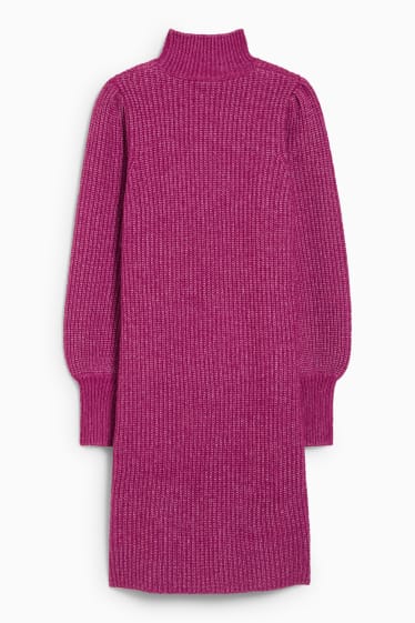Dámské - Pletené šaty s alpakovou vlnou - fialová-žíhaná