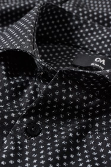 Pánské - Business košile - slim fit - cutaway - snadné žehlení - se vzorem - černá