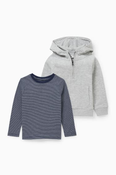 Kinderen - Set van 2 - hoodie en longsleeve - licht grijs-mix