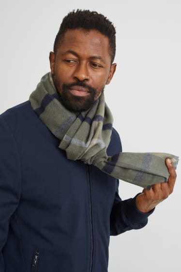 Men - Scarf - check - dark green-melange