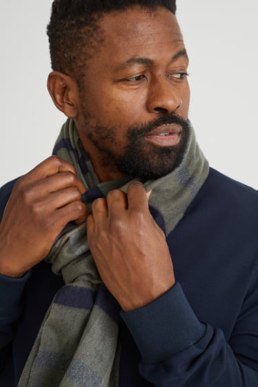 Men - Scarf - check - dark green-melange