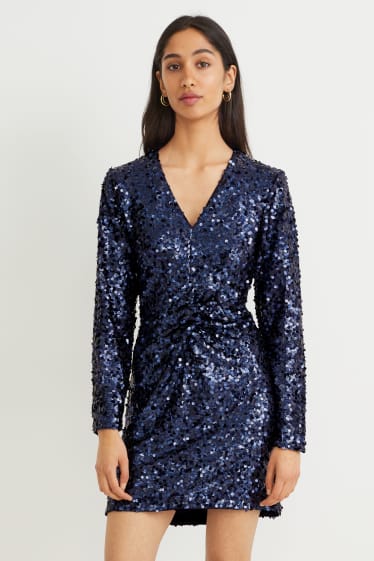 Femmes - Robe de paillettes - effet brillant - bleu foncé