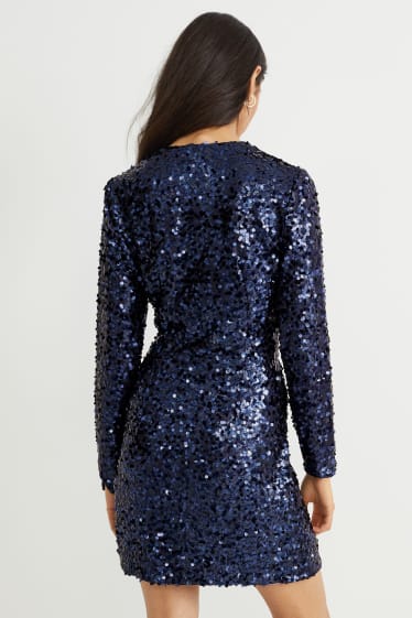 Femmes - Robe de paillettes - effet brillant - bleu foncé