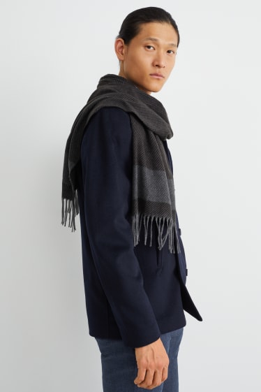 Heren - Sjaal met franjes - zwart / grijs