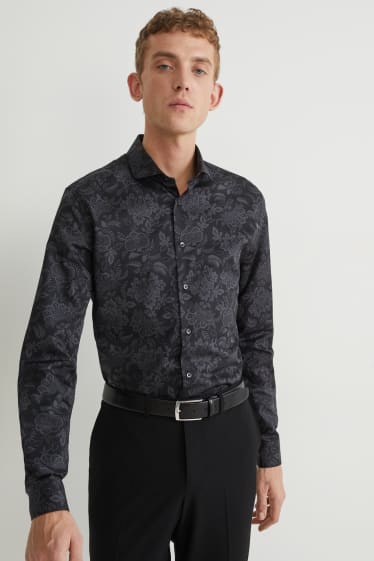 Heren - Business-overhemd - slim fit - cut away - gemakkelijk te strijken - met patroon - zwart
