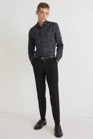 Herren - Businesshemd - Slim Fit - Cutaway - bügelleicht - gemustert - schwarz