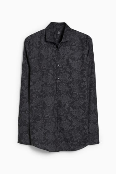 Uomo - Camicia business - slim fit - colletto alla francese - facile da stirare - fantasia - nero