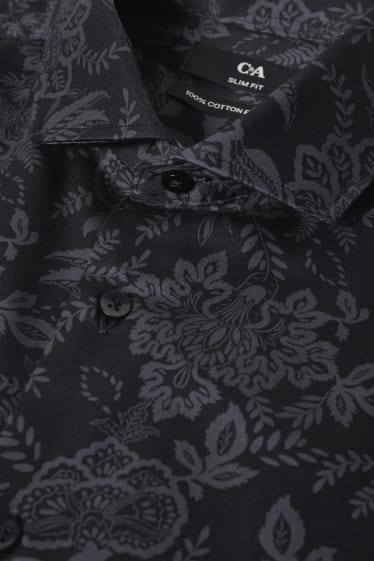 Heren - Business-overhemd - slim fit - cut away - gemakkelijk te strijken - met patroon - zwart