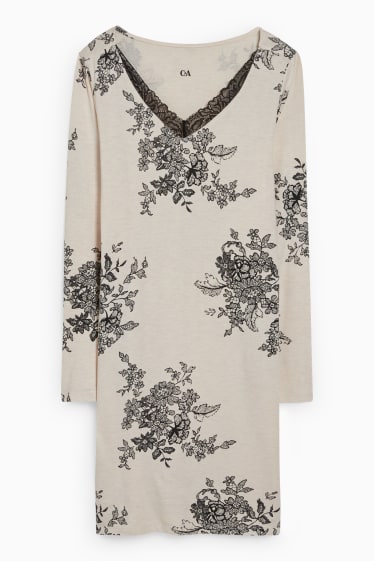 Donna - Camicia da notte - a fiori - beige melange