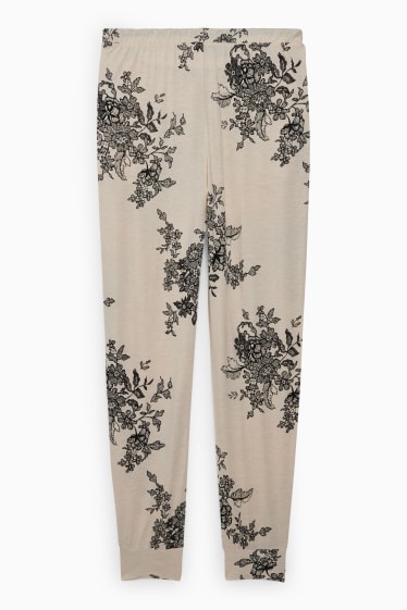 Dámské - Pyžamové kalhoty - s květinovým vzorem - béžová-žíhaná