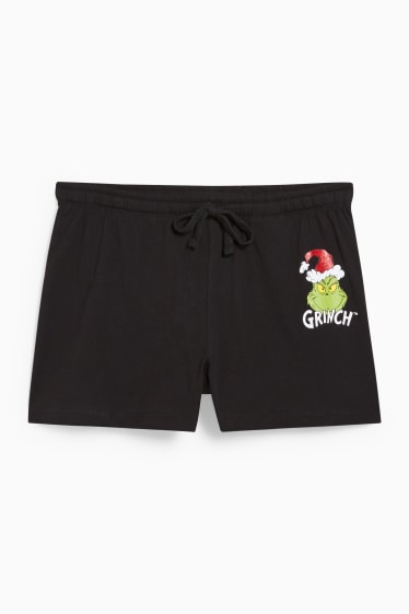 Nastolatki - CLOCKHOUSE - krótkie spodnie od piżamy w bożonarodzeniowym stylu - Grinch - czarny