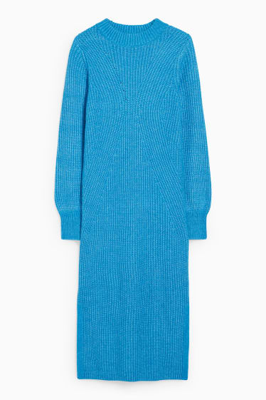 Dames - Gebreide jurk, deels met alpacawol - lichtblauw-mix