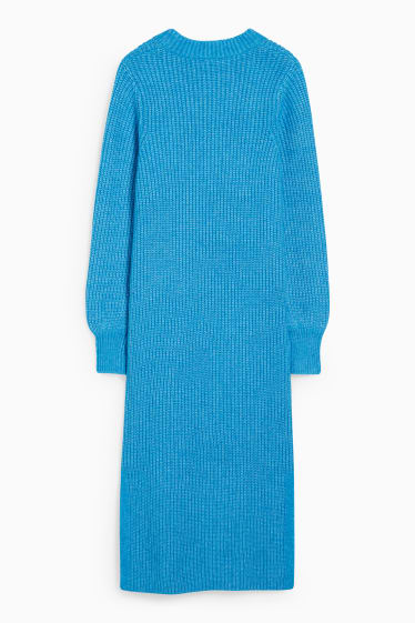 Dames - Gebreide jurk, deels met alpacawol - lichtblauw-mix