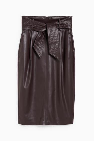 Women - Skirt - faux leather - brown