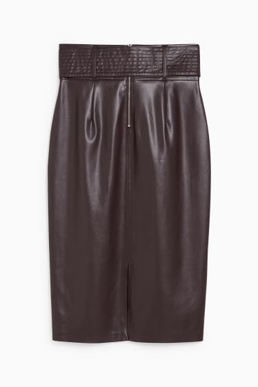 Women - Skirt - faux leather - brown