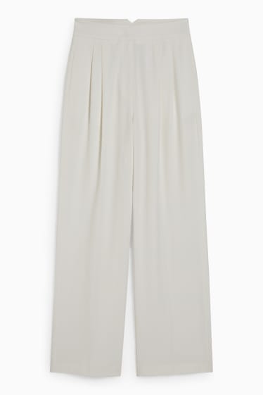Kobiety - Spodnie materiałowe - wysoki stan - szerokie nogawki - biały