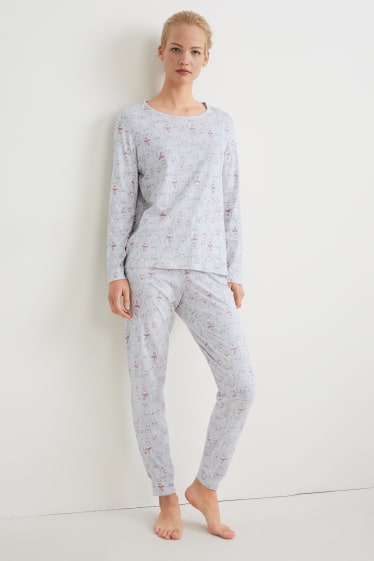 Damen - Pyjama - hellgrau-melange