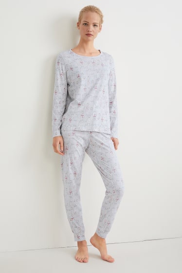 Dames - Pyjama - licht grijs-mix