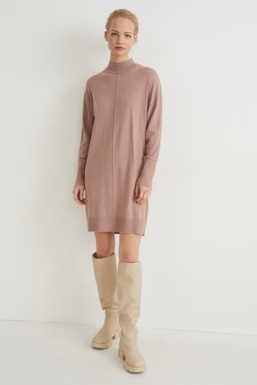 Women - Knitted dress - light brown