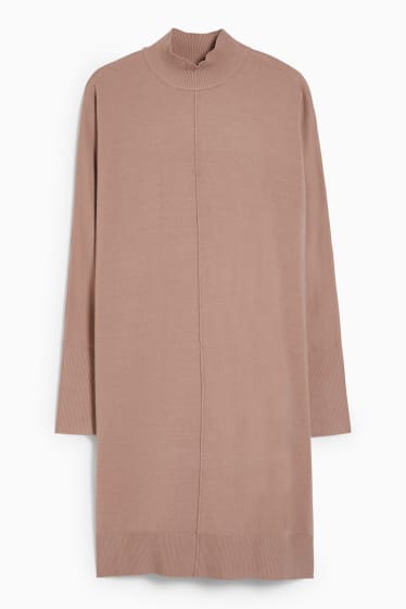 Women - Knitted dress - light brown