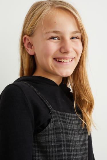 Enfants filles - Ensemble - pullover à capuche et salopette - 2 pièces - noir